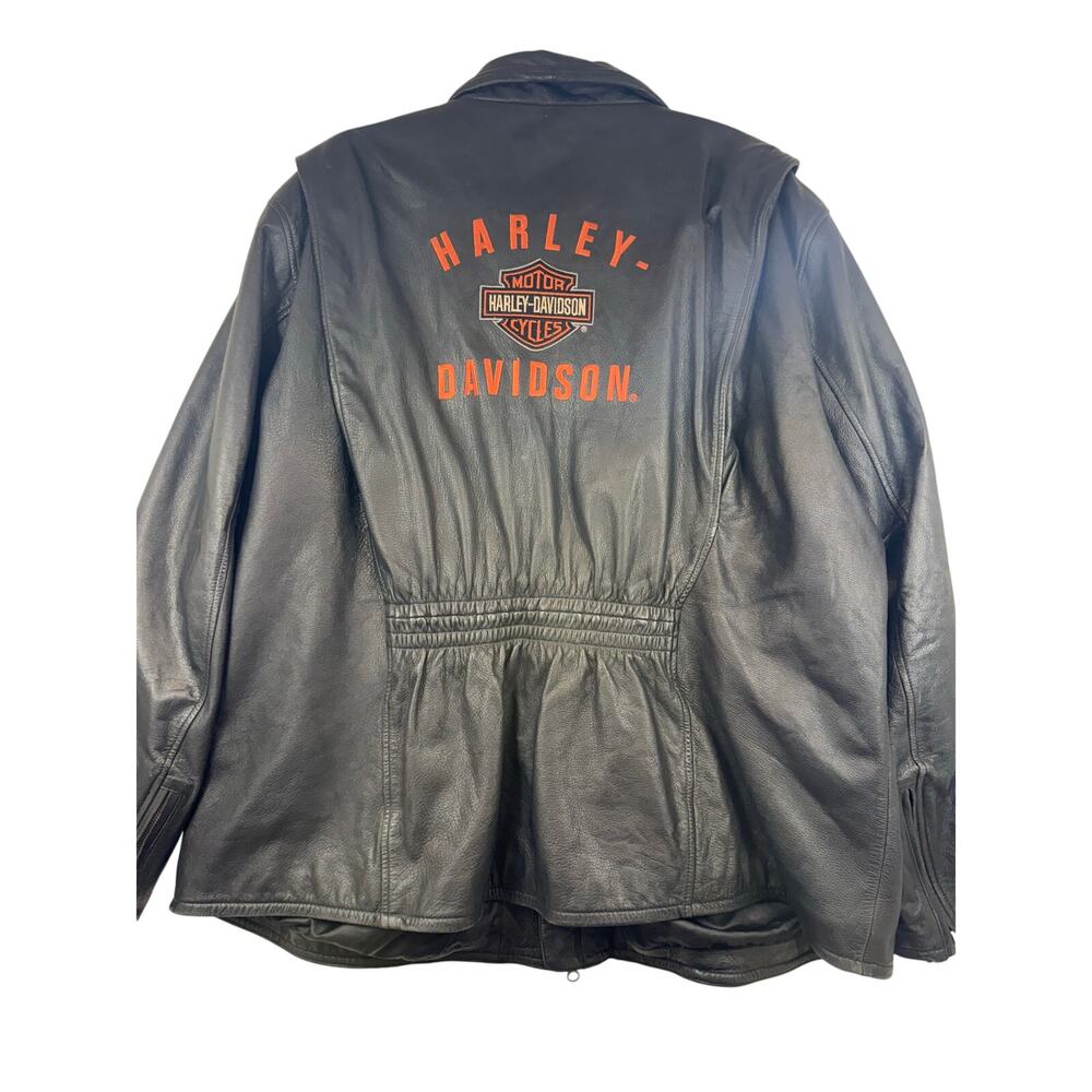 Vintage Harley-Davidson Womens 3X Black Leather Jacket | Orange Logo Back